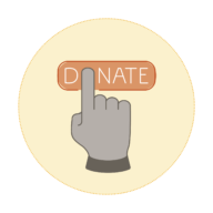 Hand pointing to a Donate button
